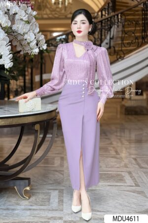 Váy Thiết Kế MDU4611 Màu Tím Bắt Mắt Cùng Họa Tiết Hoa Tỉ Mỉ