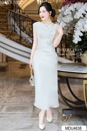 Váy Thiết Kế MDU4638 Màu Trắng Đính Hoa Thủ Công Tinh Xảo