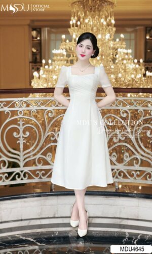 Váy Thiết Kế MDU4645 Cổ Vuông Cách Điệu Xếp Ly Tinh Tế