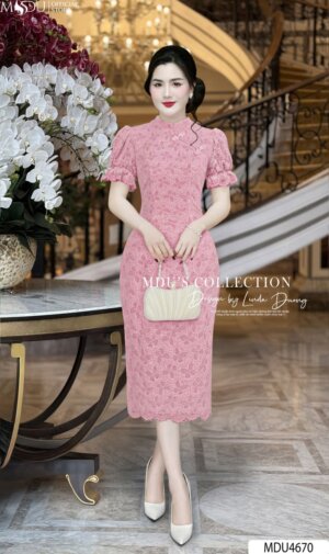 Váy Thiết Kế MDU4670 Ôm Body Kết Hợp Tay Ren Bồng