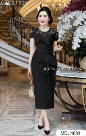 Váy Thiết Kế MDU4681 Ôm Body Xếp Ly Eo, Đính Hoa Tinh Tế Tạo Điểm Nhấn