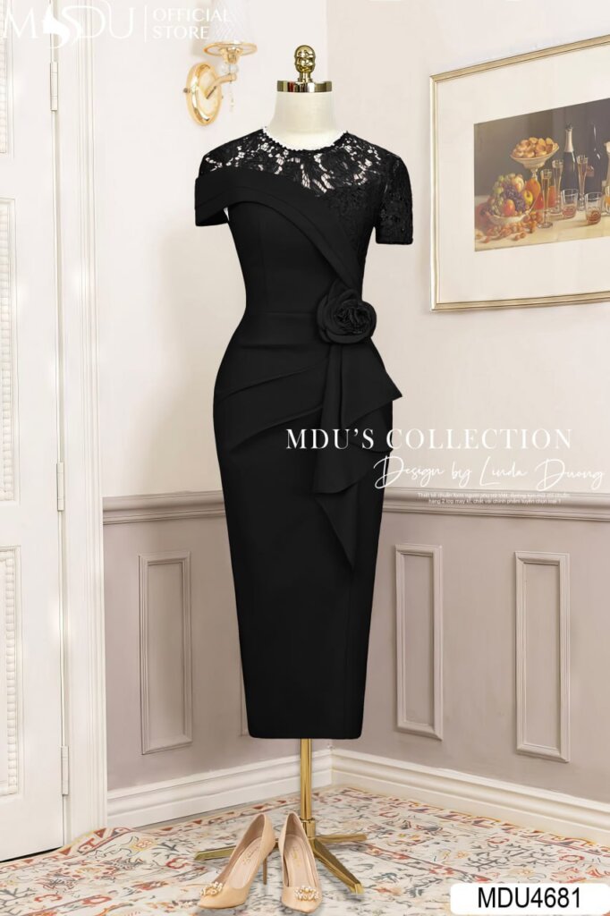 Váy Thiết Kế MDU4681 - Chất Liệu Mango Ý Cao Cấp & Ren Mềm Mịn