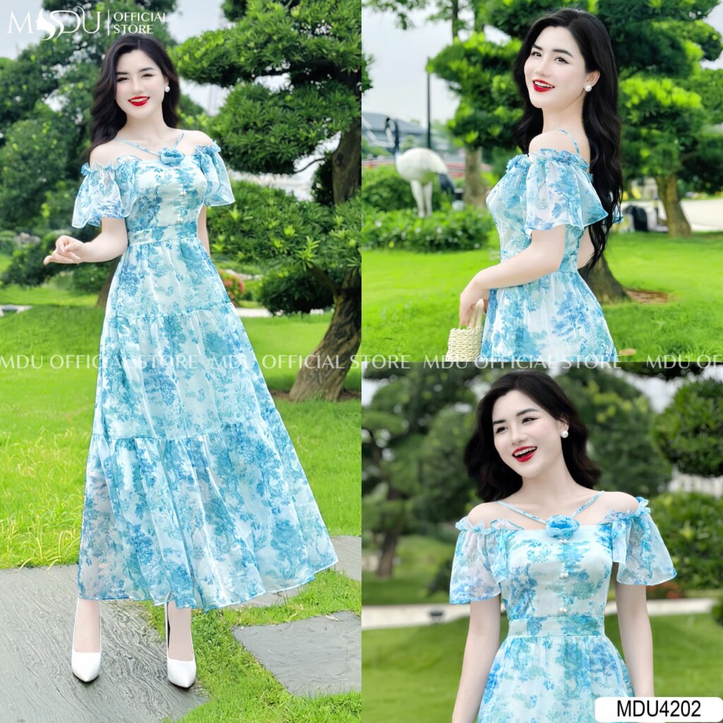 Béo lùn mặc gì đi biển - Váy nhấn eo