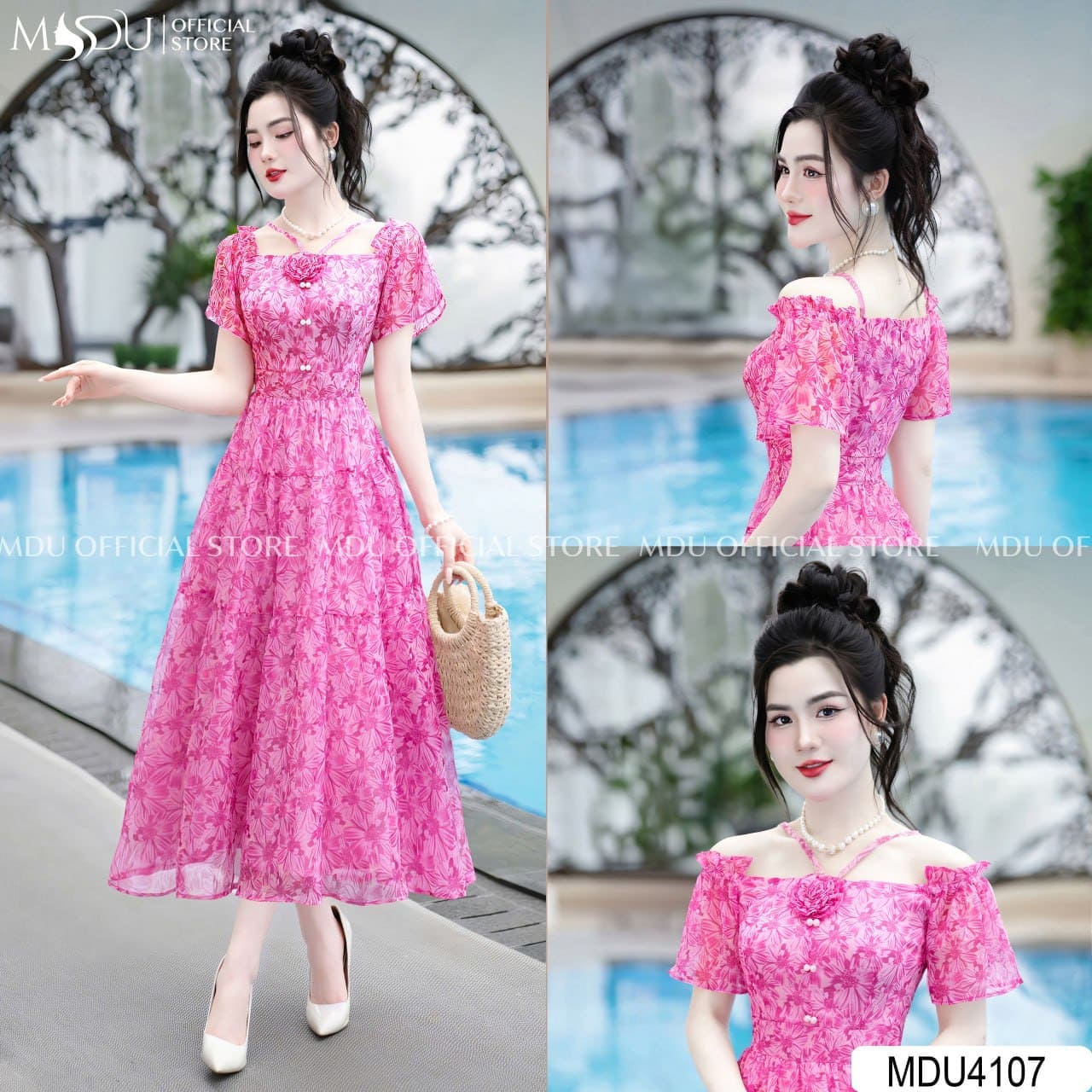 Những Kiểu Trang Phục Giúp Nàng Nhỏ Nhắn "Ăn Gian" Chiều Cao - Váy Hồng Họa Tiết Nữ Tính