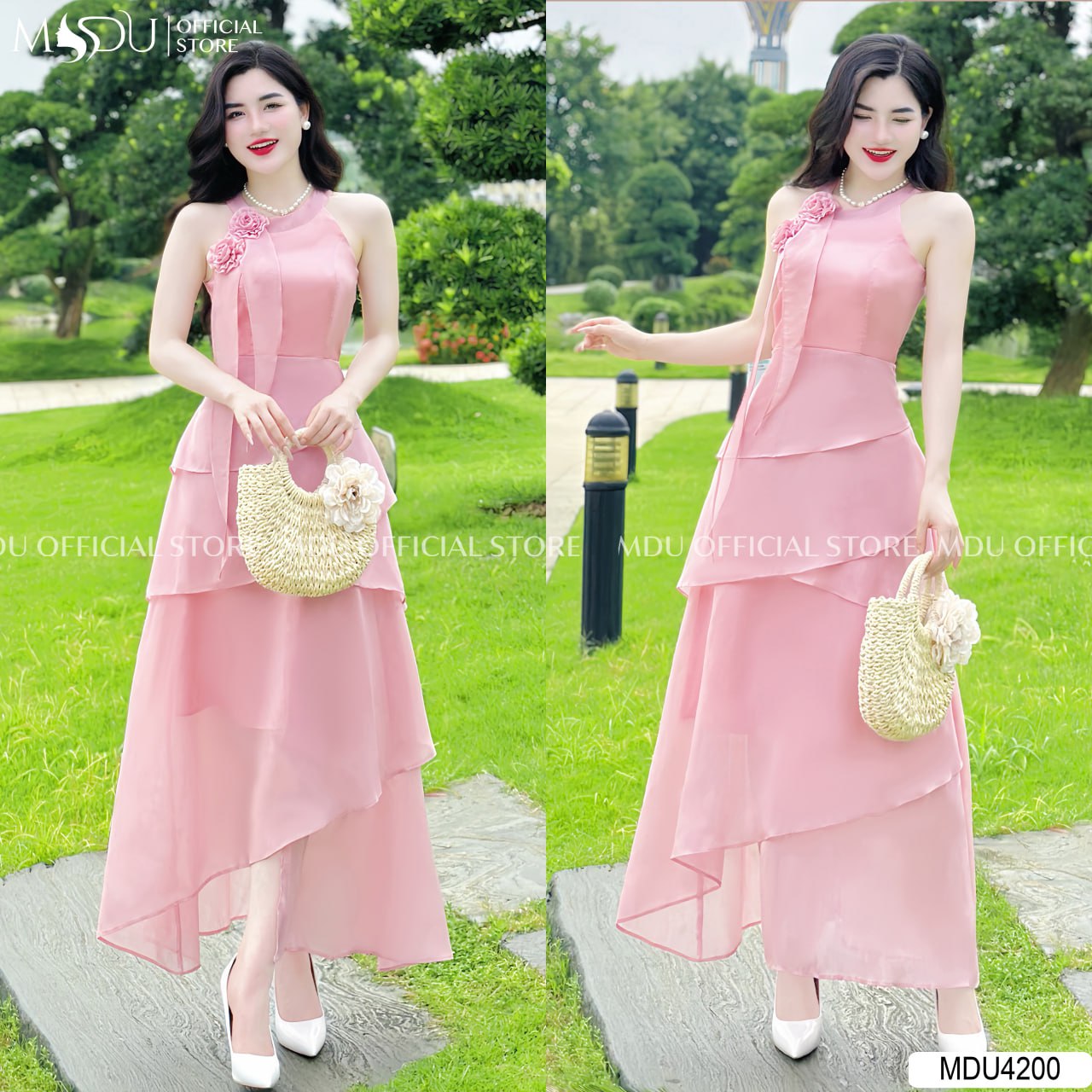 Cùng Linda Khám Phá Top 5 Mẫu Đầm Dài Đi Biển Đẹp Nhất Từ MDU Fashion - Đầm Dài Đi Biển Dáng Cổ Yếm
