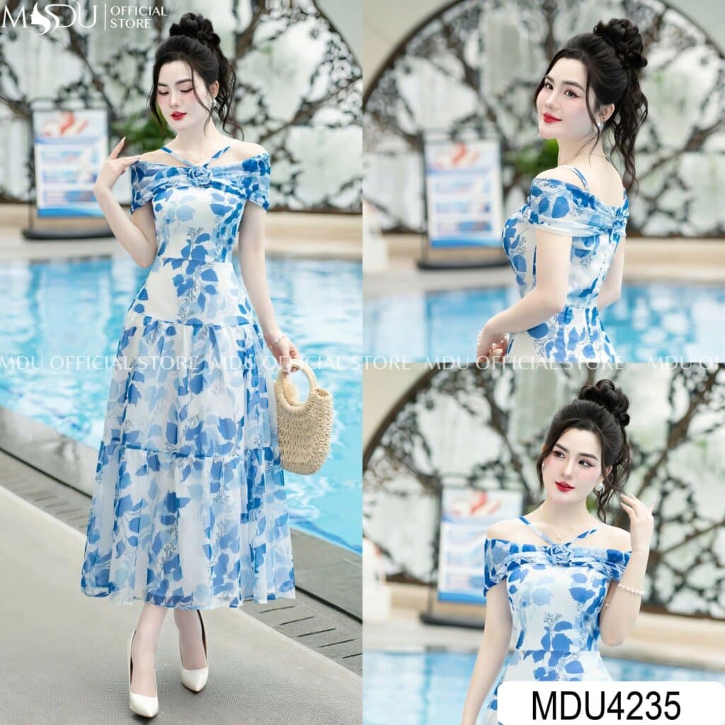 Đầm dây đi biển - màu xanh bắt mắt