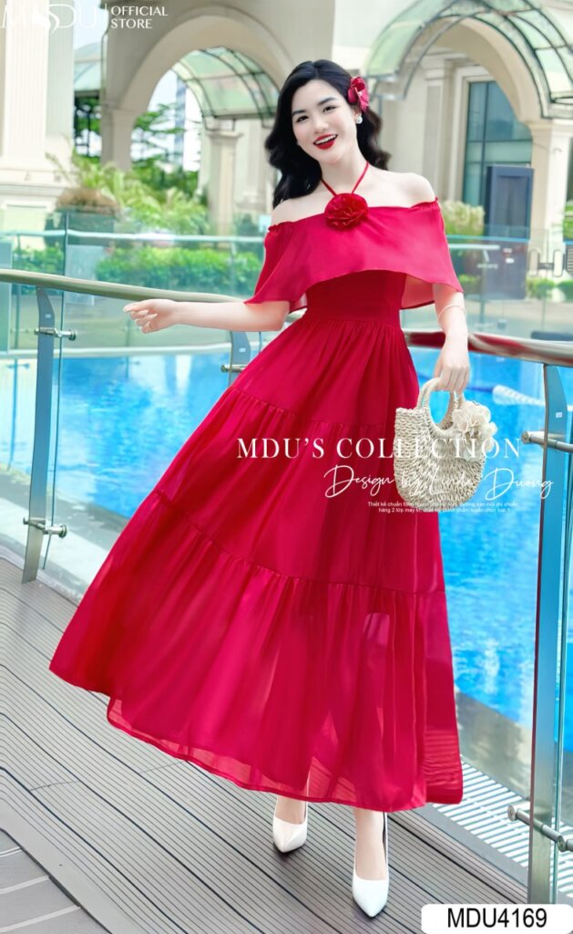Đầm dây đi biển- Váy maxi đỏ