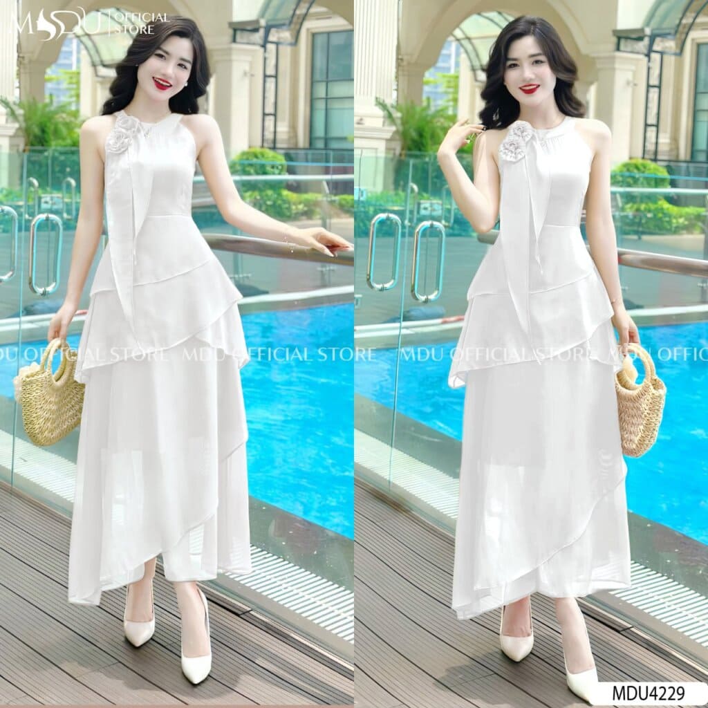 Những Kiểu Đầm Trắng Đi Biển Được Yêu Thích Nhất Tại Mdu Fashion - Đầm Trắng Đi Biển Cổ Yếm