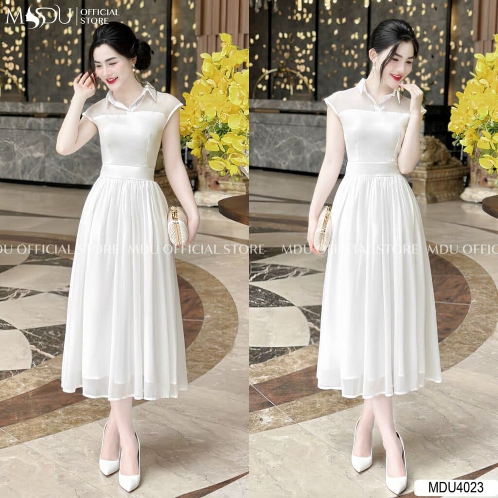 Những Kiểu Đầm Trắng Đi Biển Được Yêu Thích Nhất Tại Mdu Fashion - Đầm Trắng Đi Biển Dáng Xếp Li Tinh Tế