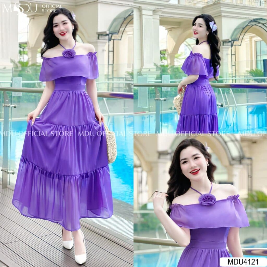 Phối đồ đi biển - Váy Tím Thanh Lịch