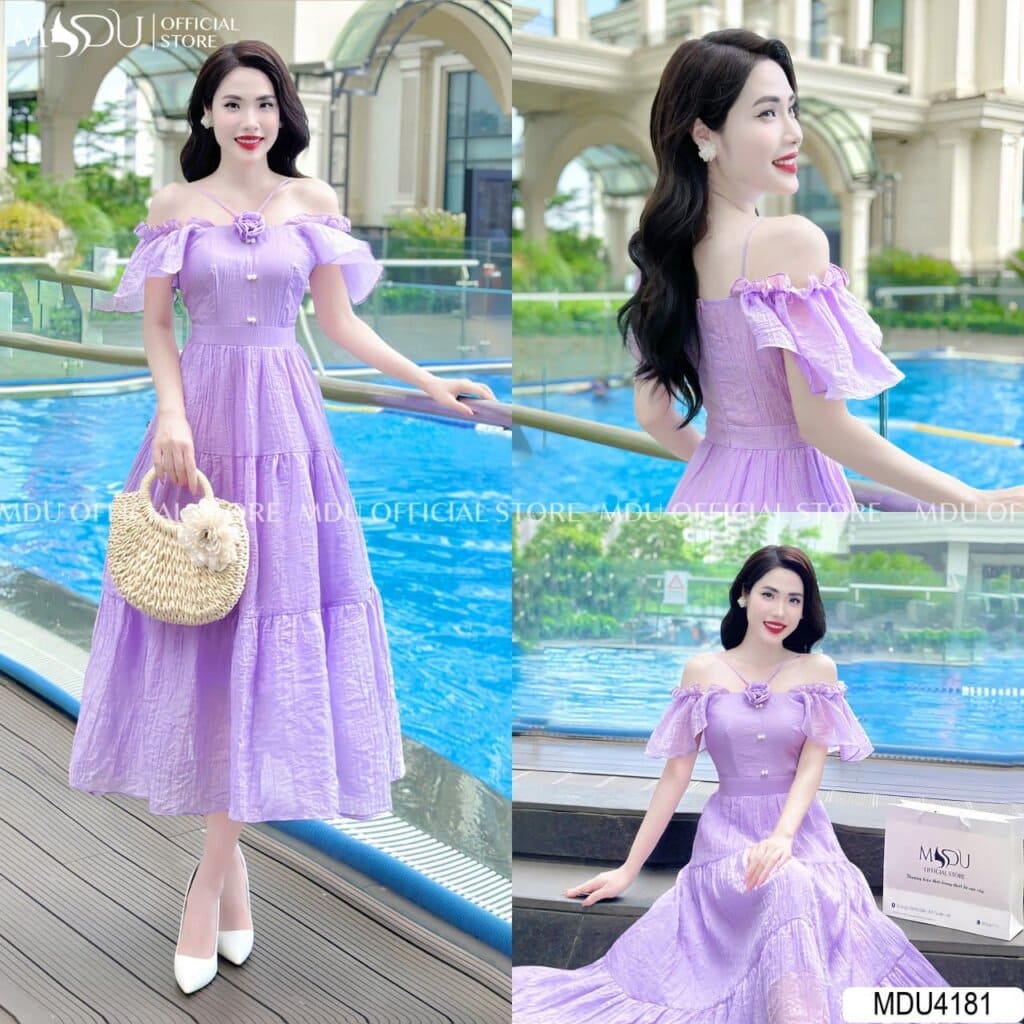 Phối đồ đi biển - Váy tím pastel