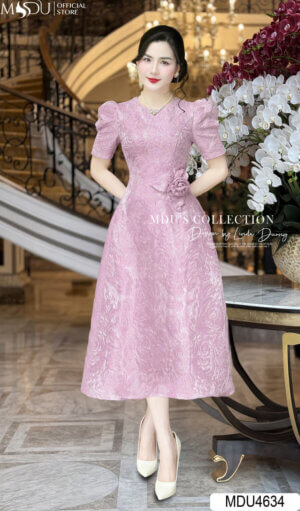 Váy Thiết Kế MDU4634 Hồng Pastel Tay Bồng Thanh Lịch