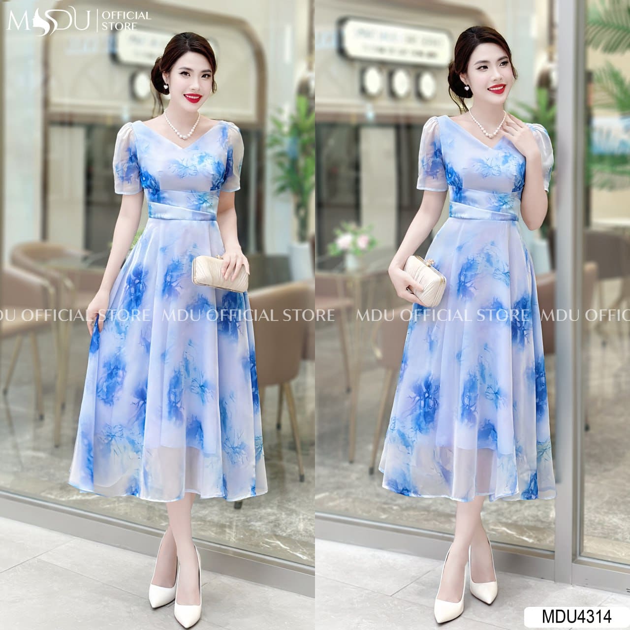 U50 Đi Biển Mặc Gì? Top 5 Váy Ghi Điểm Tuyệt Đối - Váy Xanh Họa Tiết Tinh Tế