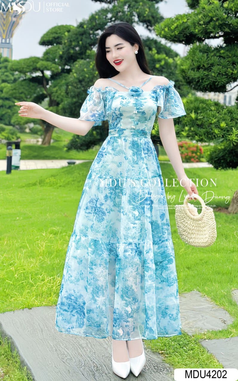 Váy hoa đi biển - váy trễ vai 