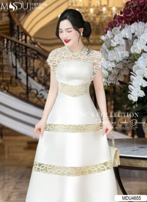 Váy Thiết Kế MDU4655 Màu Trắng Thêu Ren Tinh Tế Dáng Xòe Trang Trọng