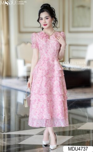 Váy Thiết Kế MDU4737 Dài Xòe Nhẹ Tơ Vân Tuyết Kiêu Sa