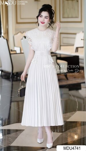 Váy Thiết Kế MDU4741 Dáng Xòe Ren Trắng Tinh Khôi Kiêu Kỳ