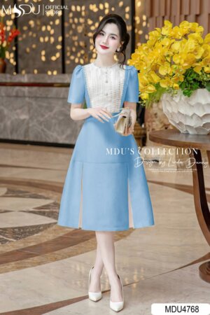 Váy Thiết Kế MDU4768 Đầm Tafta Tay Bồng Phối Ren Sang Trọng