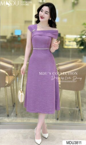 Váy Thiết Kế MDU3811 Màu Tím Thanh Lịch Ngọc Nơ Làm Điểm Nhấn