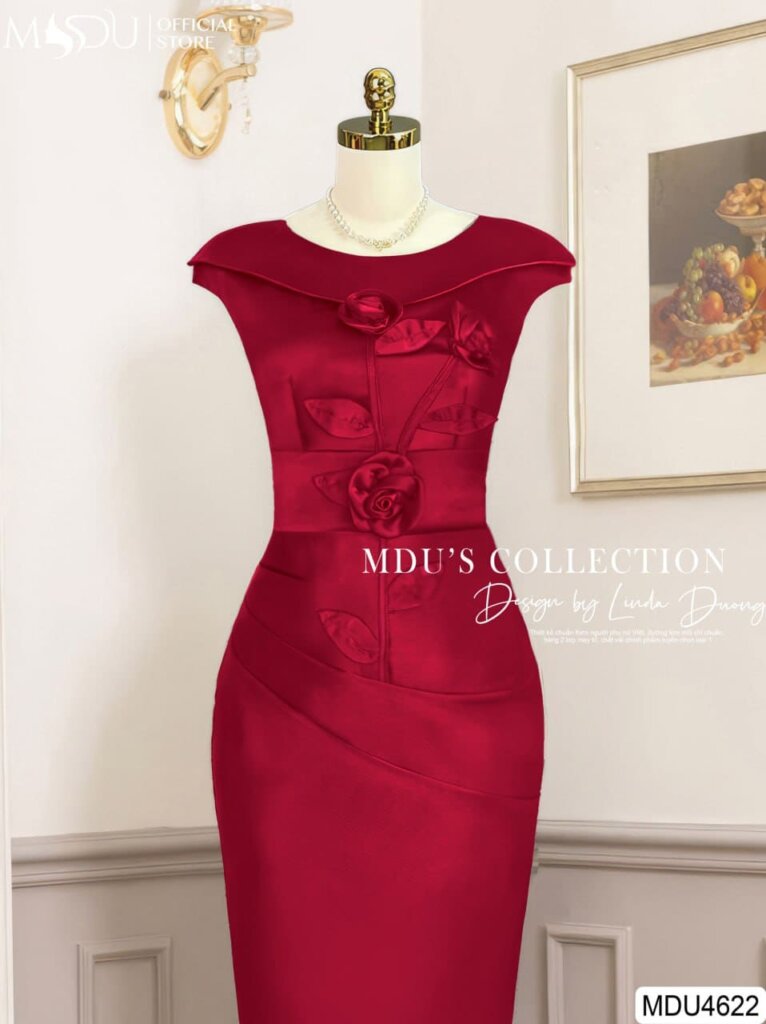 MDU4622 - Thiết Kế Cổ Thuyền Thanh Lịch & Điểm Nhấn Hoa Thủ Công