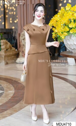 Váy Thiết Kế MDU4710 Đầm Lụa Peplum Thanh Lịch Dáng Xòe Tinh Tế