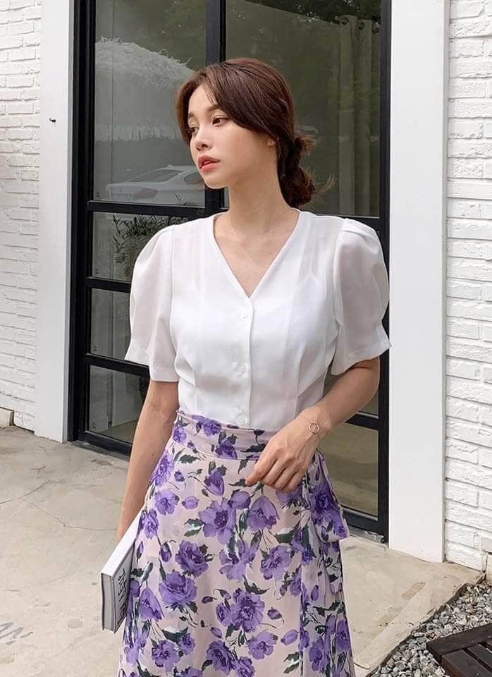 Cách Phối Đồ Với Chân Váy Hoa Đi Biển - Phối Với Áo Sơ Mi