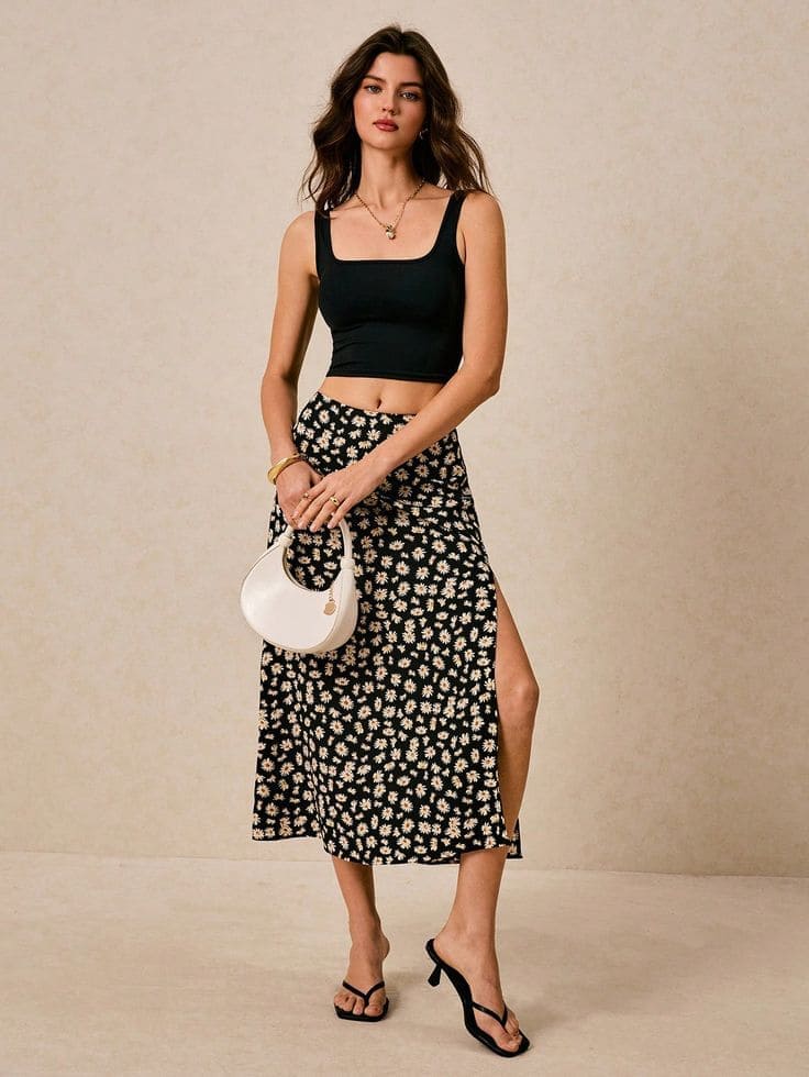 Các Kiểu Chân Váy Hoa Đi Biển Đẹp Lung Linh - Chân Váy Hoa Xẻ Tà