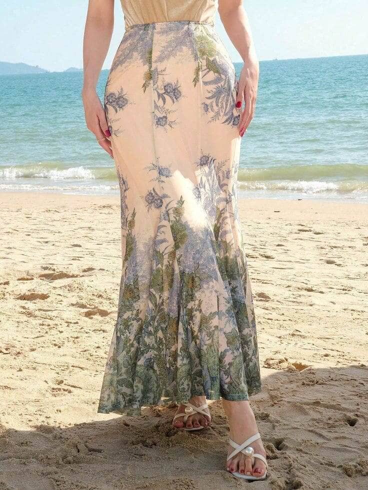 Các Kiểu Chân Váy Hoa Đi Biển Đẹp Lung Linh - Chân Váy Hoa Đuôi Cá