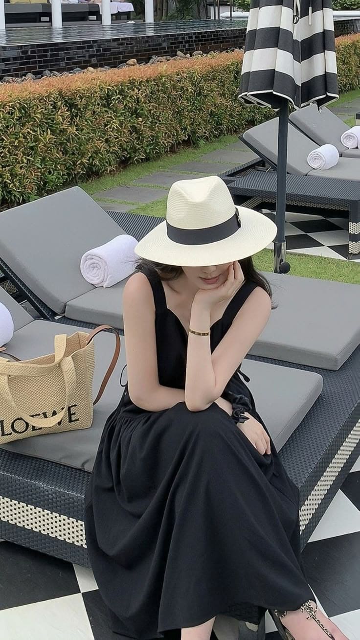 Cách Phối Đồ Với Đầm Maxi Đi Biển Màu Đen