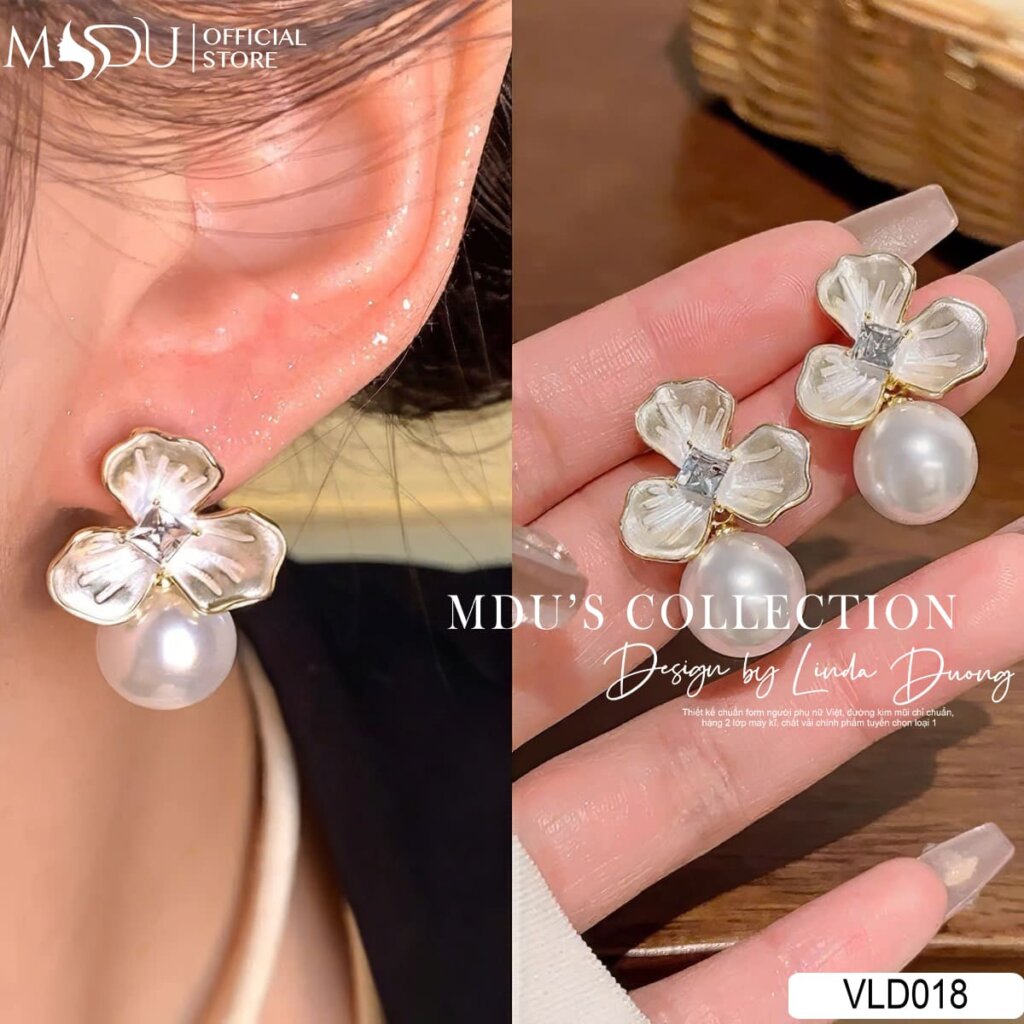 VLD018 – Bông Tai Hoa Ngọc Trai Thanh Nhã & Duyên Dáng
