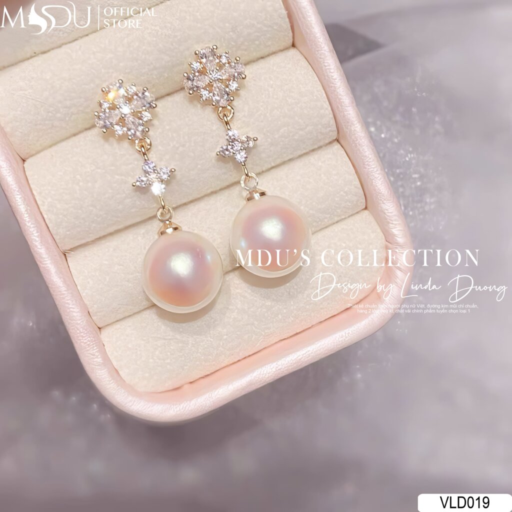 VLD019 – Bông Tai Ngọc Trai Kết Đá Lấp Lánh & Thanh Lịch