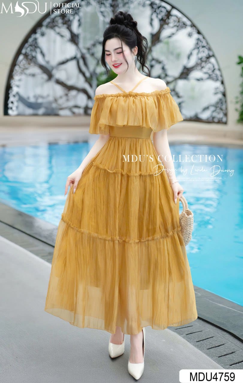 Các Kiểu Váy Maxi Đi Biển Cho Người Béo Đẹp Lung Linh - Váy Maxi Trễ Vai