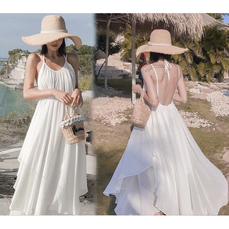 Cách Phối Đồ Với Váy Maxi Đi Biển Hai Dây