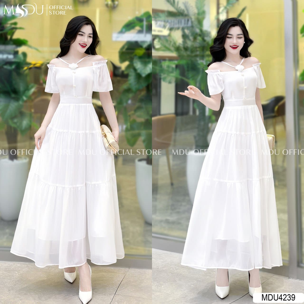 Các Kiểu Dáng Váy Maxi Đi Biển Màu Trắng Đẹp Mê Hồn - Váy Maxi Trễ Vai