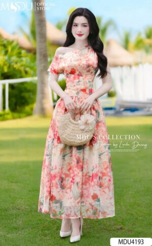 Váy Thiết Kế MDU4193 Trễ Vai Dáng Xòe Tông Pastel Thanh Lịch