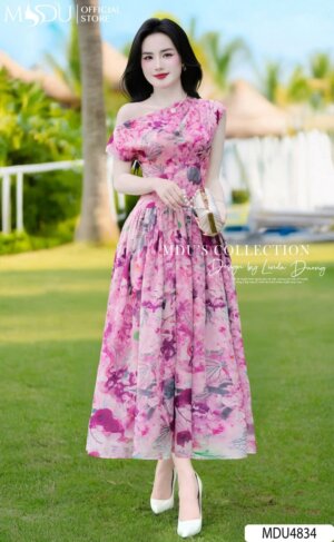 Váy Thiết Kế MDU4834 Lệch Vai Quyến Rũ Chiết Eo Tôn Dáng