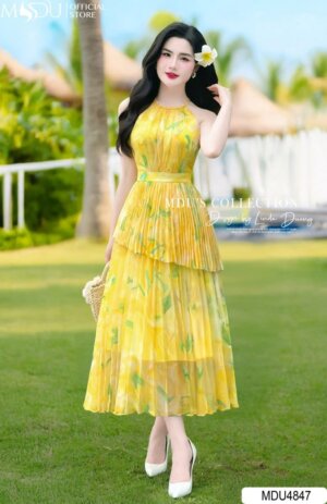 Váy Thiết Kế MDU4847 Cổ Yếm Gợi Cảm Sắc Vàng Rực Rỡ