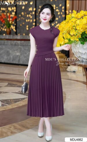 Váy Thiết Kế MDU4862 Khuy Ngọc Dáng Xòe Tay Sát Nách Hiện Đại