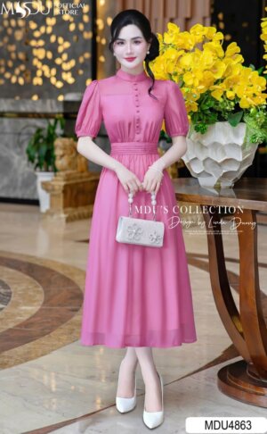 Váy Thiết Kế MDU4863 Cổ Đứng Tay Bồng Dáng Xòe Bay Bổng