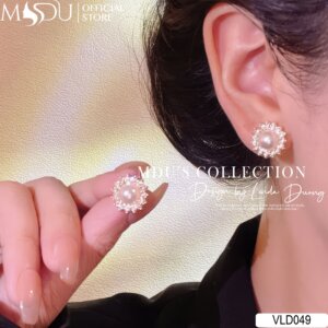 VLD049 – Hoa Tai Ngọc Trai Dạng Chốt Dáng Hoa Tròn Sang Trọng