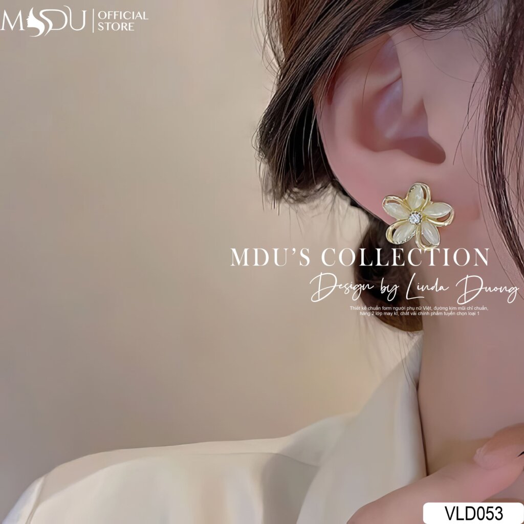 VLD053 Khuyên Tai Thiết Kế Hình Bông Hoa Năm Cánh Mạ Vàng