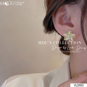 VLD053 Khuyên Tai Thiết Kế Hình Bông Hoa Năm Cánh Mạ Vàng