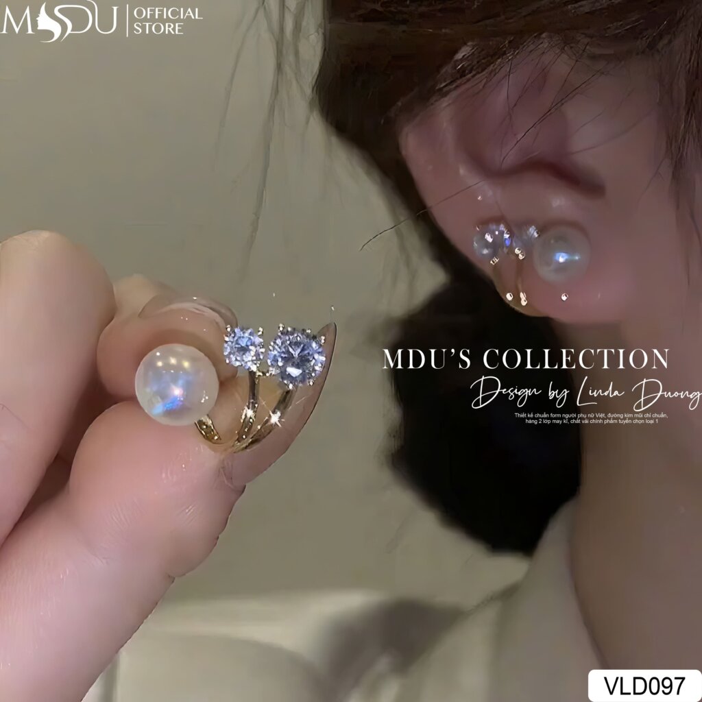 VLD097 – Hoa Tai Ngọc Trai Và Đá Song Song