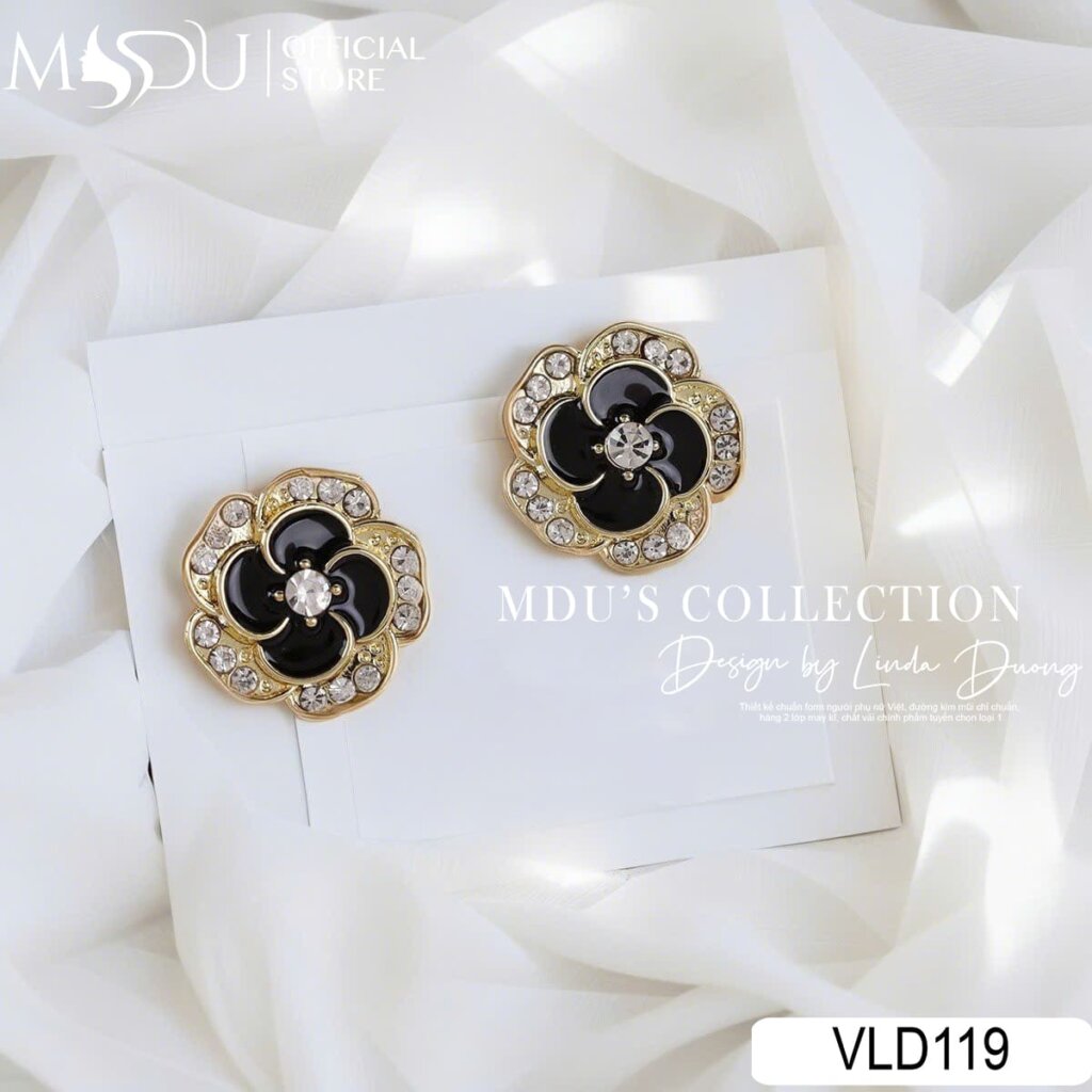 VLD119 – Bông Tai Hoa Viền Đá Lấp Lánh Cổ Điển