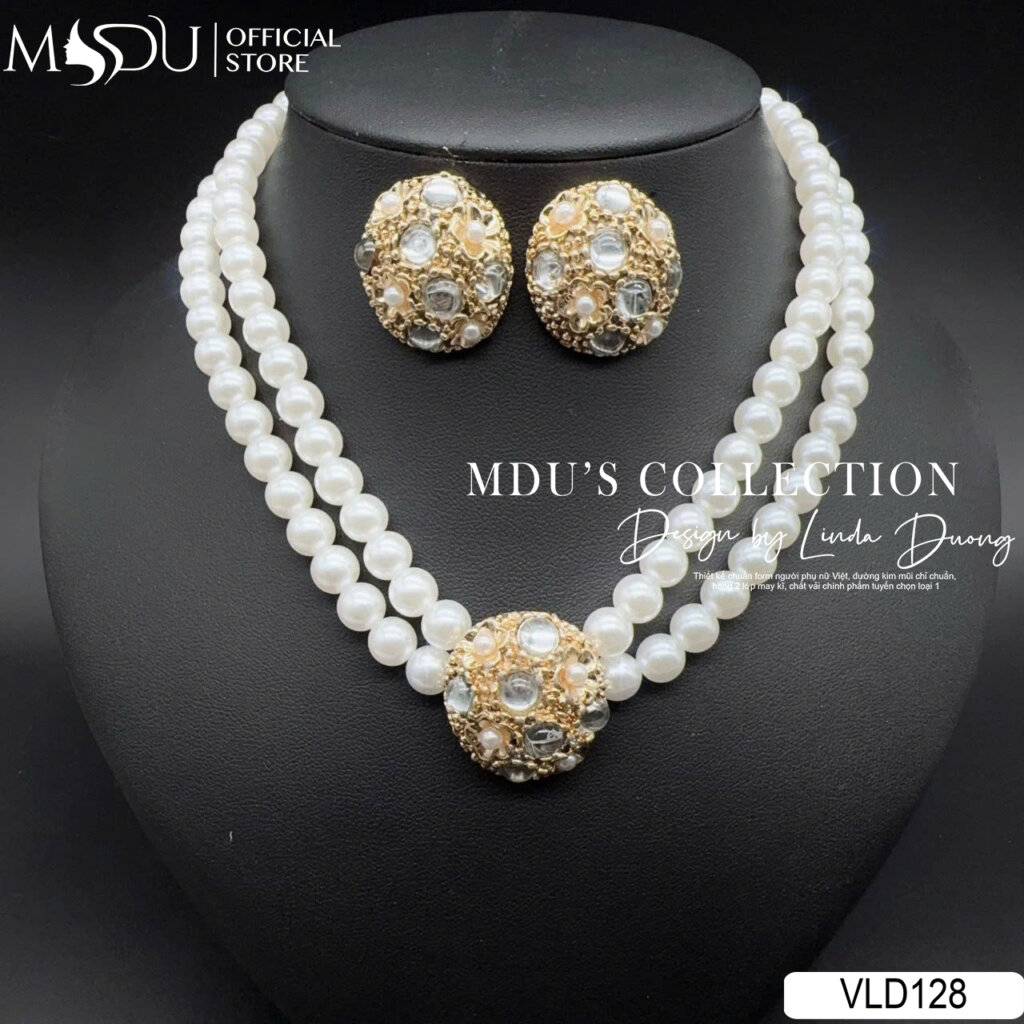 Bộ Trang Sức Ngọc Trai Pha Lê VLD128 Lộng Lẫy