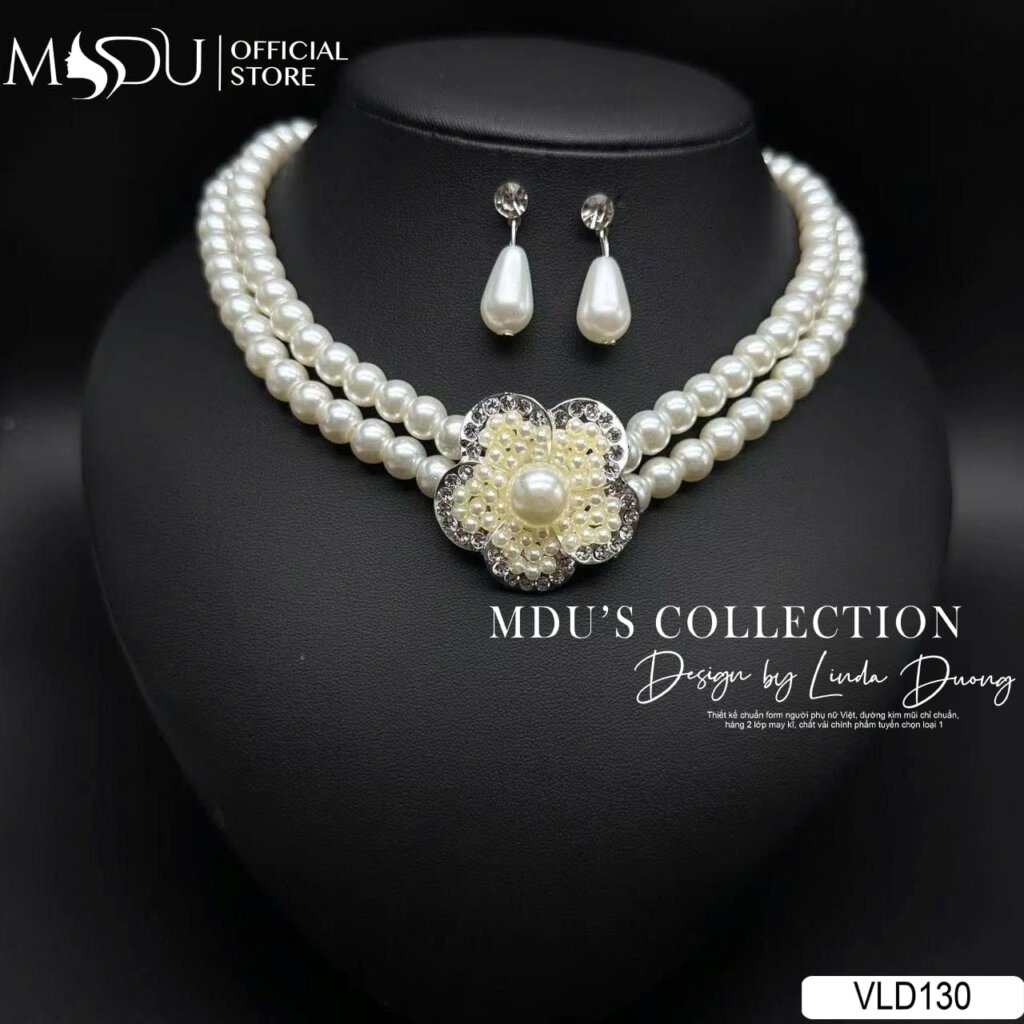 Bộ Trang Sức Ngọc Trai Hoa Đính Hạt VLD130 Đẳng Cấp