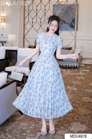 Váy Thiết Kế MDU4878 Nếp Ly Tinh Tế Họa Tiết Hoa Nổi