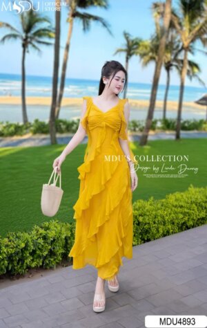 Váy Thiết Kế MDU4893 Dáng Xòe Dài Bèo Vai Duyên Dáng