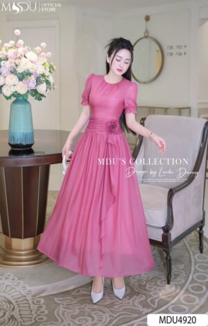 Váy Thiết Kế MDU4920 Hồng Ngọt Ngào Hoa 3D Dáng Xòe Tôn Dáng Kiêu Kỳ