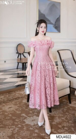 Váy Thiết Kế MDU4922 Ren Hoa Nổi Trễ Vai Tôn Dáng Uyển Chuyển